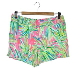 Lilly Pulitzer Kat Shorts Elastic Waist Tiki Pink Womens Size L Tropical Beach